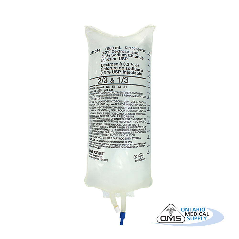 Solution, Dextrose and Electrolyte Injection, USP, 3.3% Dextrose and 0.3% Sodium Chloride Injection, USP (2/3 and 1/3), 1000mL